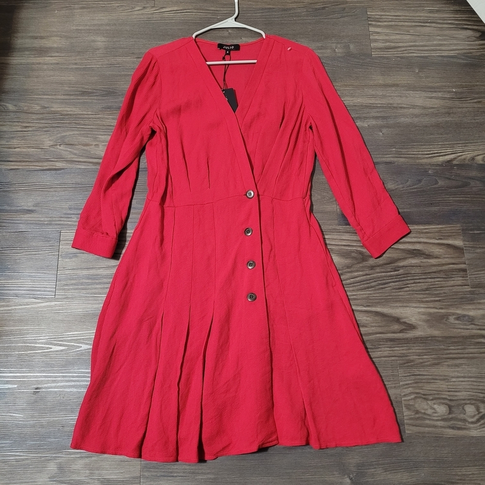 Julio Elegant Red Button-Down Dress